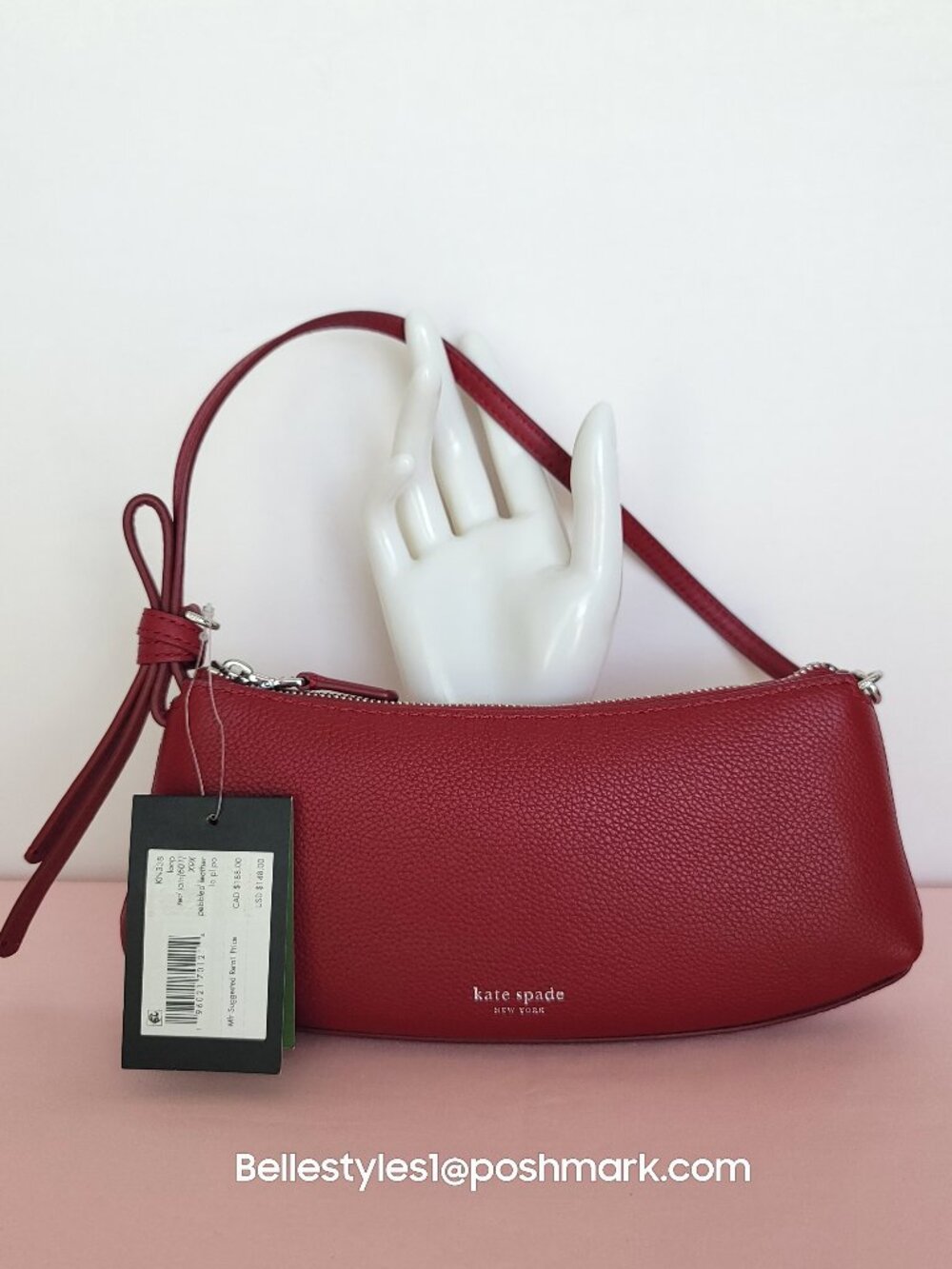 KATE SPADE Loop Pochette Pebbled Leather Mini Bag- Red Jam color⭐ - Picture 16 of 16